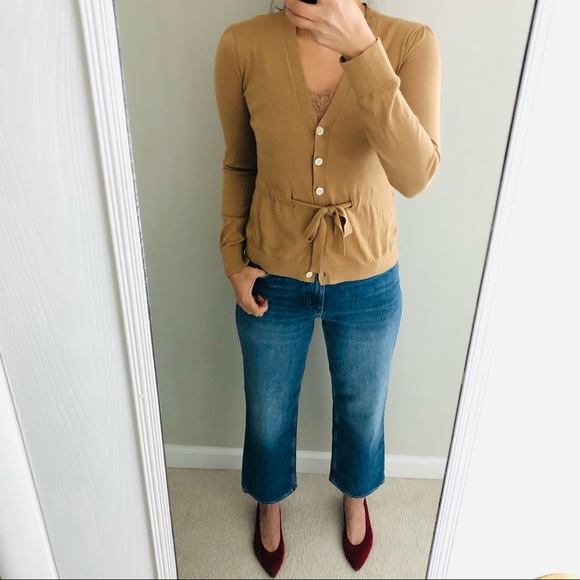Beautiful tan color cardigan with self belt - Picture 1 of 9